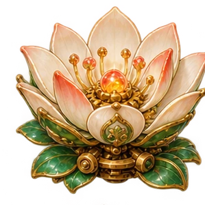 A blooming brass and jade mechanical flower